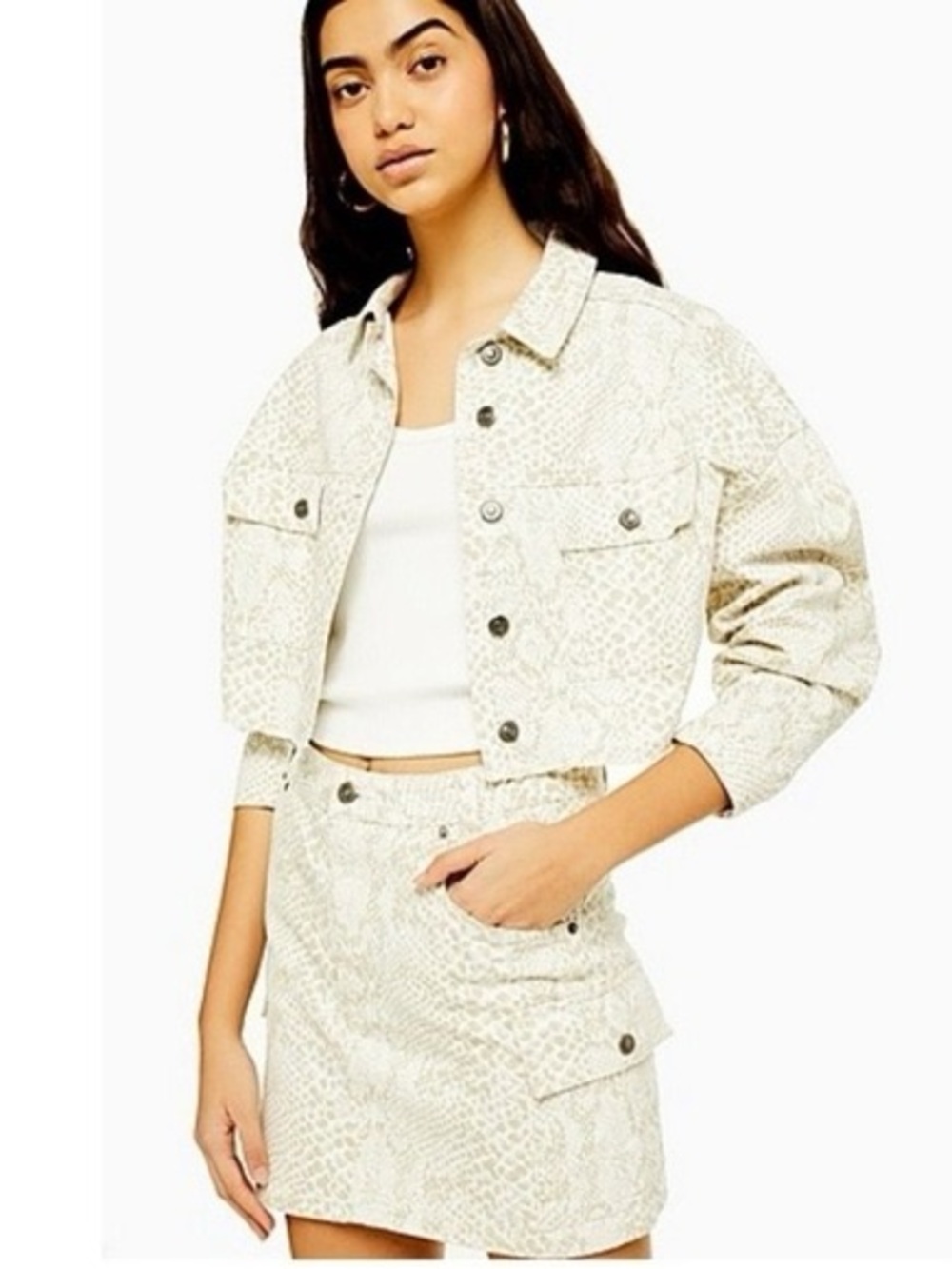 Topshop Snake Print Cargo Mini Skirt Neutral Beige Utility Size 6